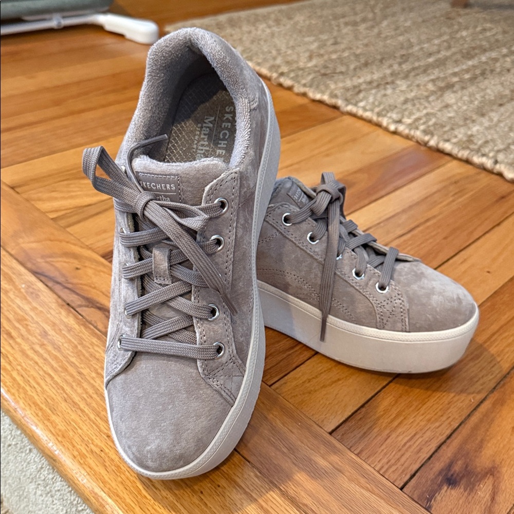 Skechers Gray Suede Platform Sneakers